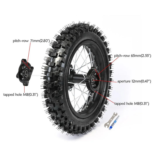 12'' Rear Wheel 80/100-12 RimTire 3.00-12 Tire 12mm Bearing  Axle for Pit Pro Trail Bikes Off-road Apollo CRF 125cc