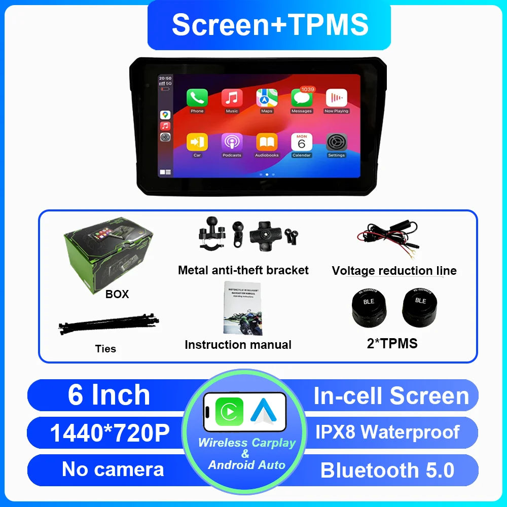 6 Inch Portable Carplay Motorcycle DVR Multimedia Player GPS Navigation Wireless Android Auto Waterproof Screen In-cell screen