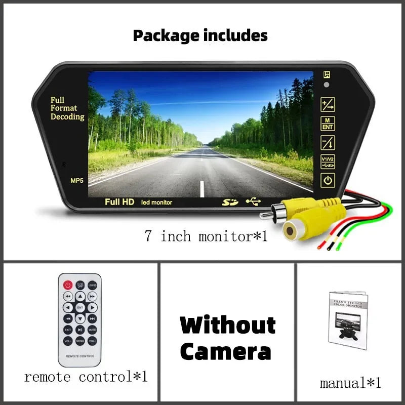 7 Inch Screen LCD Full HD Mirror Parking Monitor Bluetooth USB FM Video Player Automatic Display