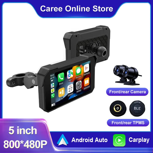 5 inch Motorcycle Carplay Waterproof 1080P WiFi Wireless Android-Auto DVR Monitor Dash Cam GPS Navigation TPMS