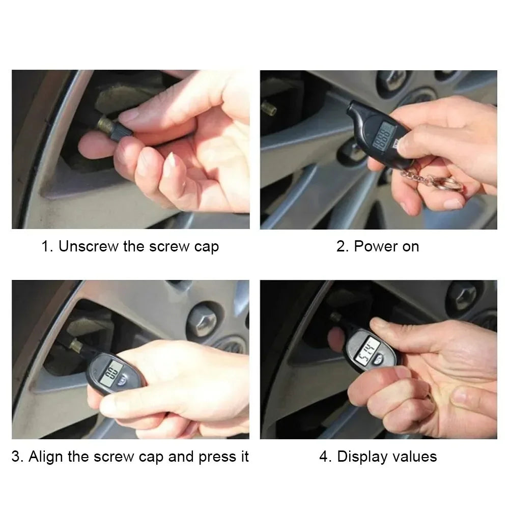 Digital Car Tire Pressure Gauge with LCD Display - Suitable for Cars, Motorcycles - Safety Alarm Feature