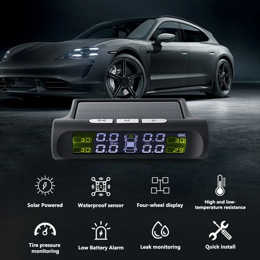 Digital LCD Display Smart Car TPMS Universal Tyre Pressure Monitoring System Solar Charging Auto Security Alarm