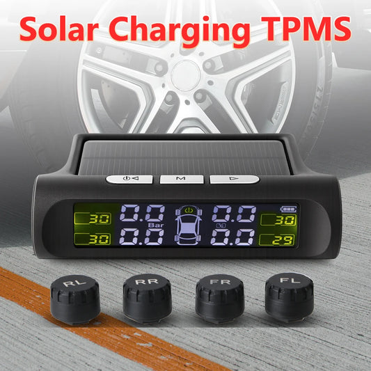Tyre Pressure Monitoring System Digital LCD Display Auto Security Alarm Solar Charging Universal Smart Car TPMS
