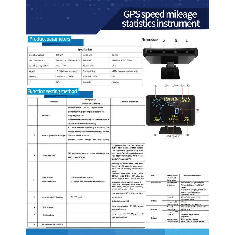 Digital GPS Speedometer Odometer 4.7 inch LCD Display HUD Display with Over Speeding Alarm for All 5-24V Vehicle head up Display