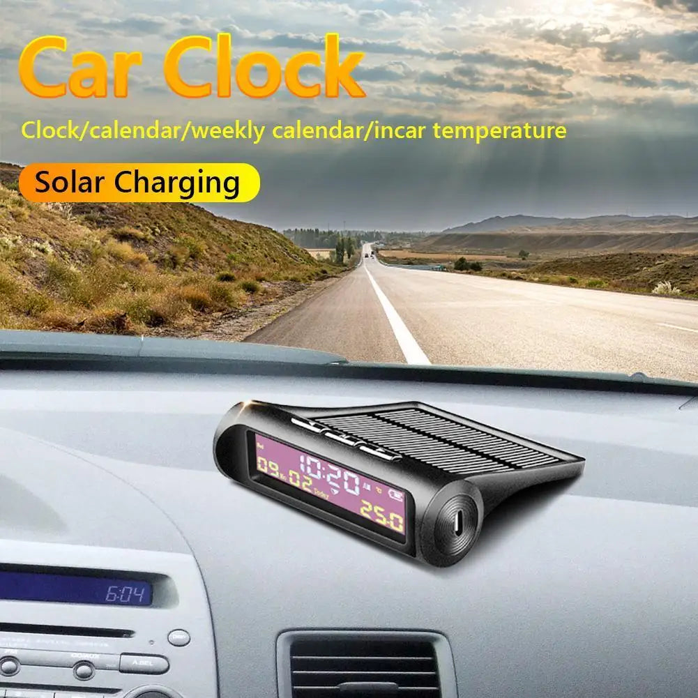 Car Auto Digital Clock Look Solar LCD TPMS with Date In-Car Temperature Display for Outdoor Parts Personal Car Accessories