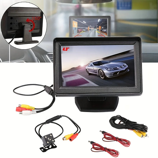 4.3Inch TFT LCD Color Monitor for Parking Featuring a Wide-Angle Night Vision Rearview Camera, Designed for 12V Reversing Backup