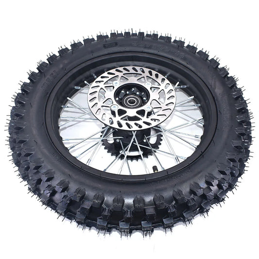 1.85-14 Inch Rear 14" Wheel 90/100-14 Dirt Tire Steel Circle Rims With Brake Disc Plate and Sprocket For Dirt Bike Motorcycle