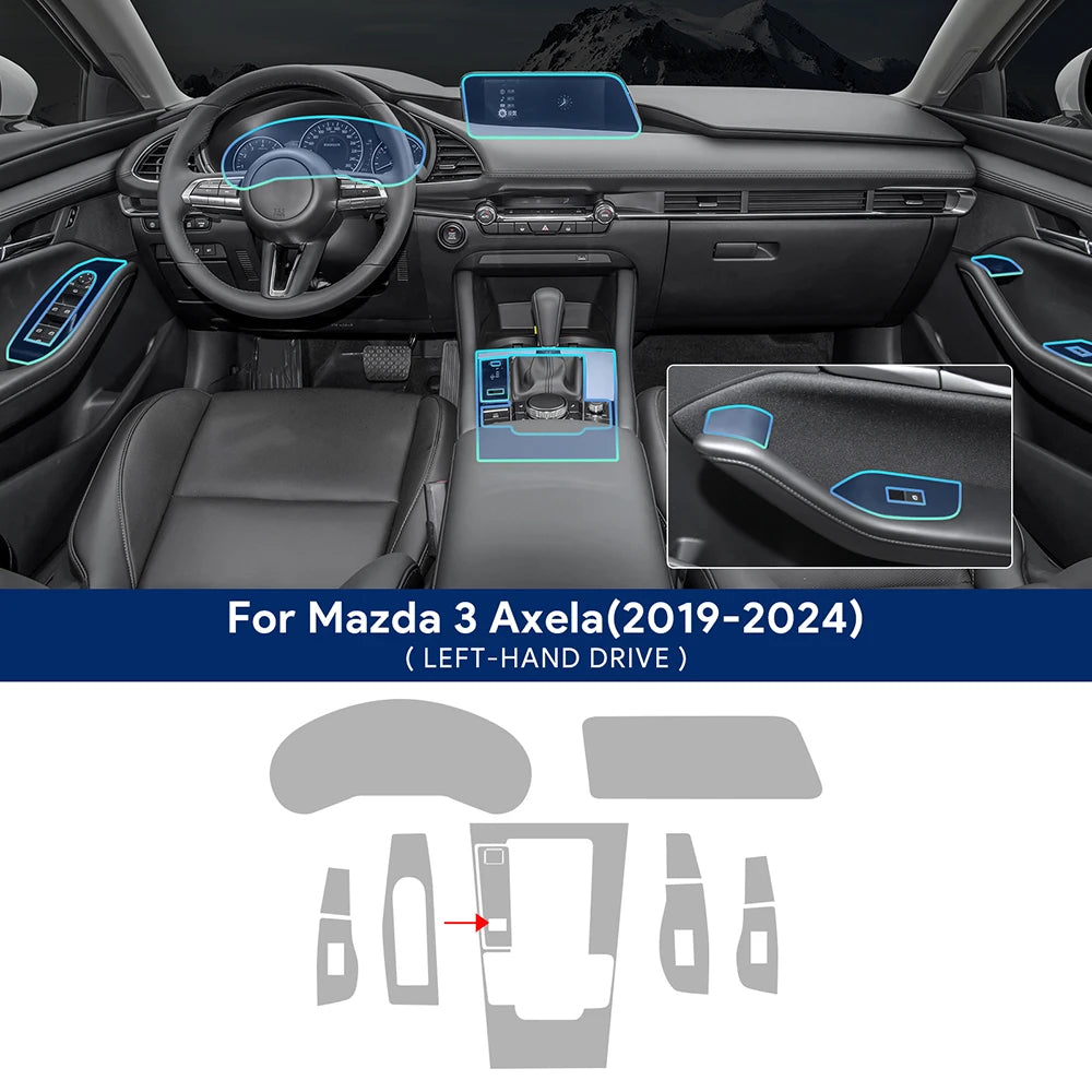 For Mazda 3 Axela 2019-2024 Car Interior Film Center Console Navigation Screen Gear Transparent TPU Protective Film Anti-scratch