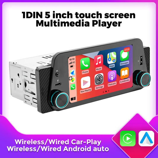 1Din 5inch Touch Screen Car Radio Multimedia Player Carplay Android Auto Display Navigation Mirrorlink  MP5 Rear View Camera