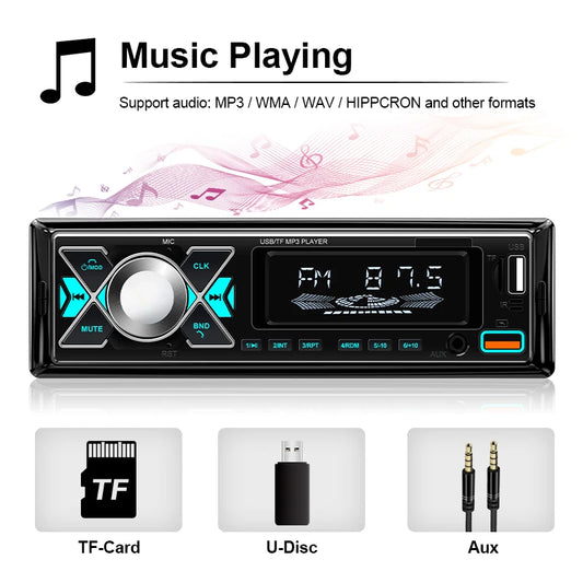 Car Audio 1 din Radio Stereo Receiver Digital Bluetooth MP3 Player Colorful With Dual USB AUX Inputs Auto Multimedia Automotive