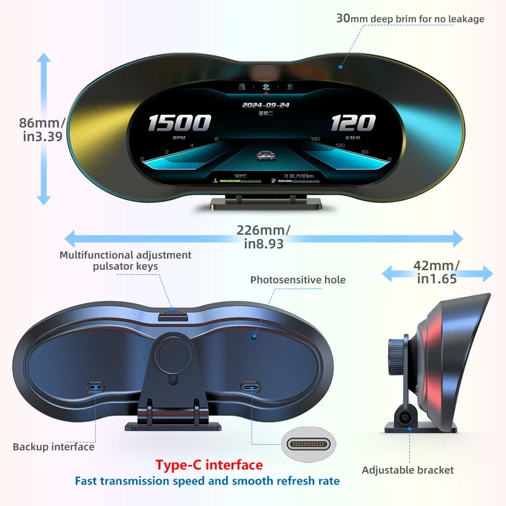 P5 Digital Dashboard OBD+GPS Dual System Head Up Display Fuel consumption Turbo pressure Multi-function Intelligent Car System