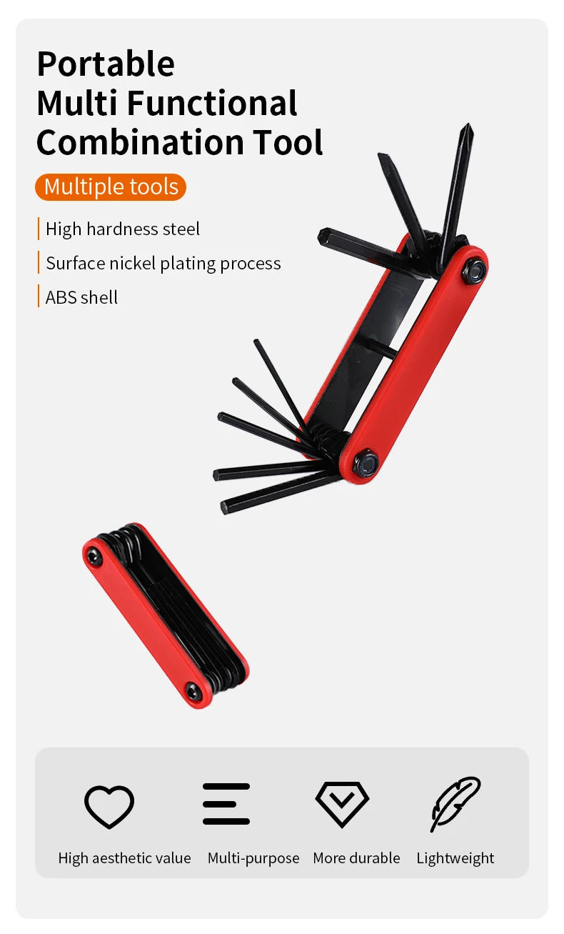 Bicycle Multi-Functional Combination Tool 8 in 1 Multi-functional Repair Tool Highway Bike Loading Folding Tool Repair Bike Hex