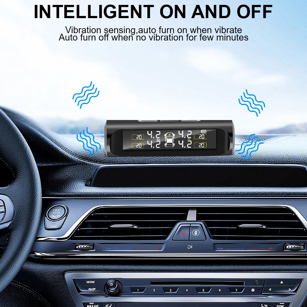 Digital LCD Display 2025 Car TPMS Tyre Pressure Monitoring System External Sensor Auto Security Alarm Solar Power Tyre Pressure