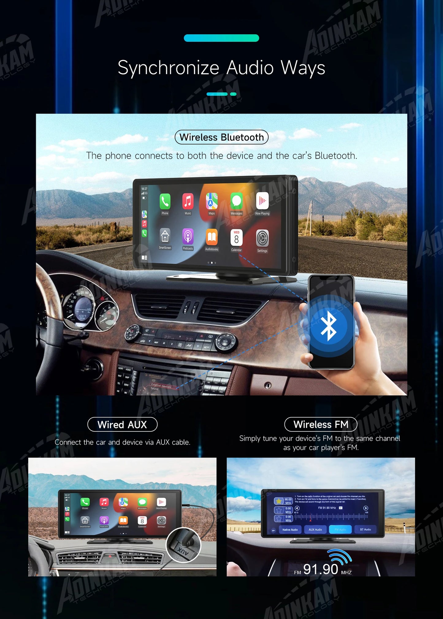 New Trend 10.26 Inch Carplay Android Auto Smart Screen Built In 5G Hz WiFi BT Support BT Audio Airplay Miracast Car Dashboard