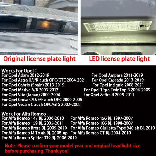 2pcs For Opel LED Number License Plate Light Astra K J H Corsa D E C Meriva A B Vectra C Zafira B Insignia Adam or Vauxhal White