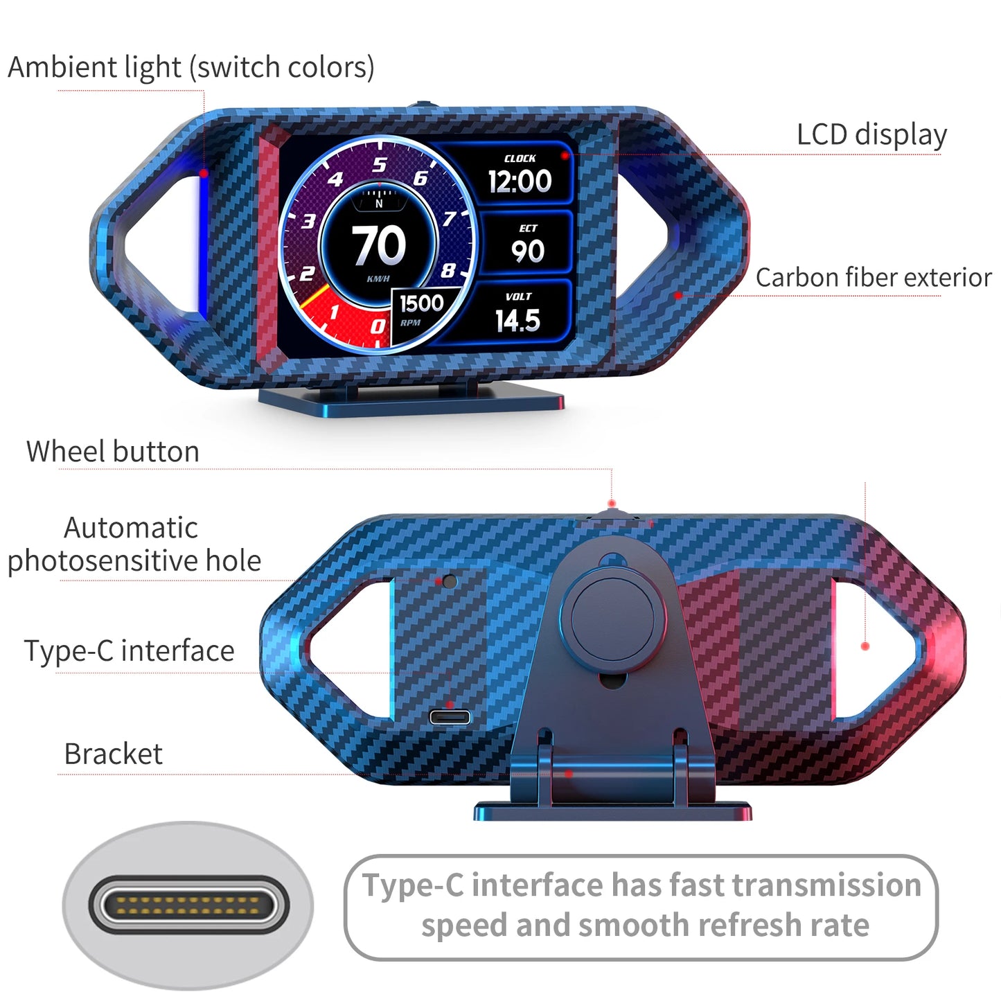 P26 Multi-function Smart Car System GPS OBD2 Head Up Display With Speedometer Tachometer Fuel Consumption Water Temp Voltage