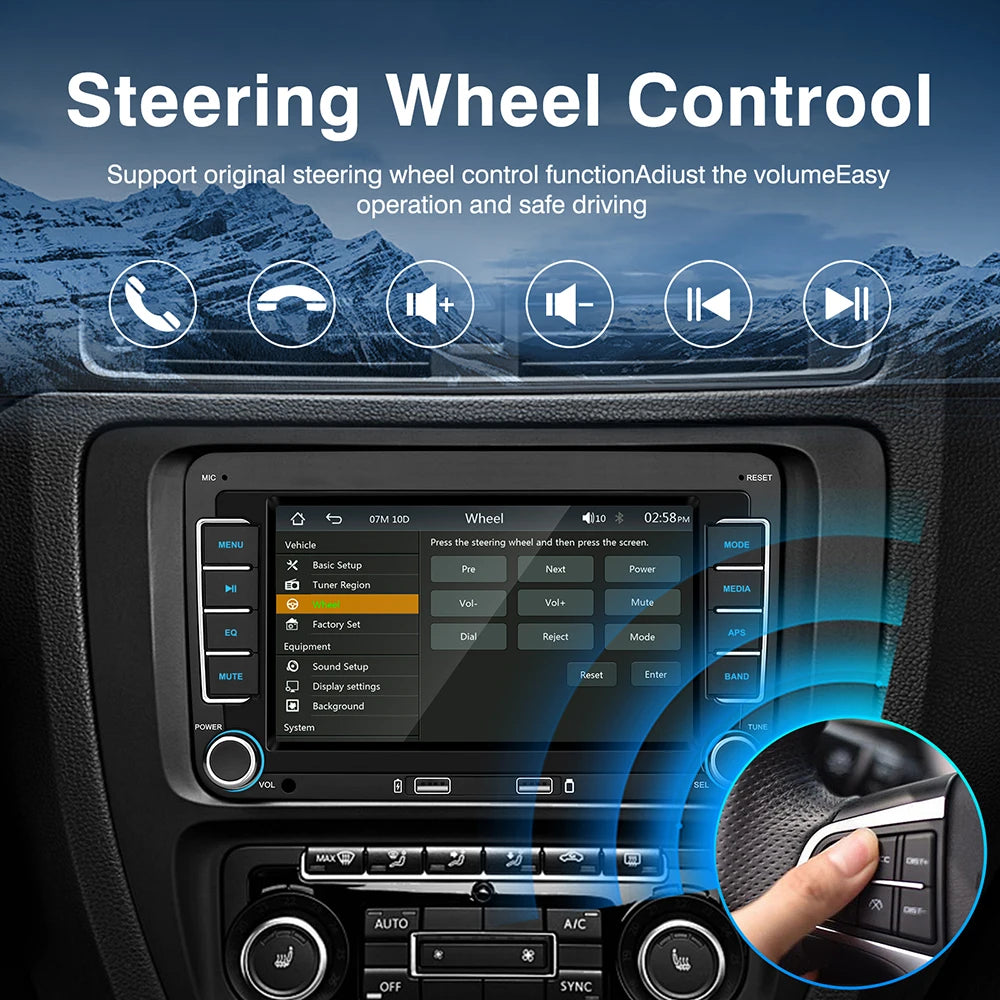 7" 2 Din HD Car Media Video RDS Airplay Car Radio Wireless CarPlay Android Auto Stereo Audio For VW/Seat/Skoda/Passat/Golf/Polo