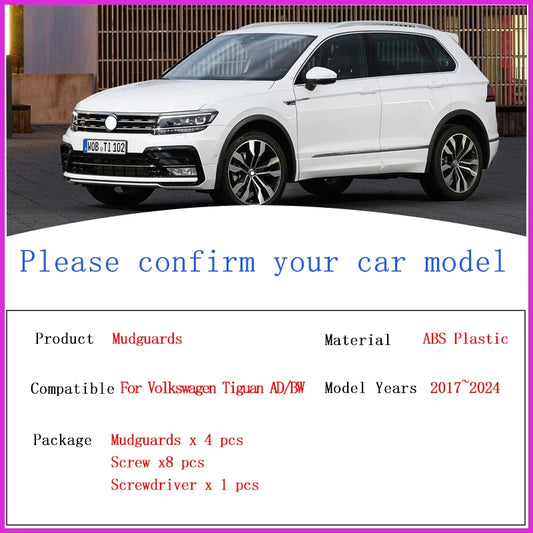 Car Fenders for Volkswagen VW Tiguan AD BW 2017 2018 2019 2021 2022 2023 2024 Mudguards Splash Guards Wheels Protecti Cover Auto