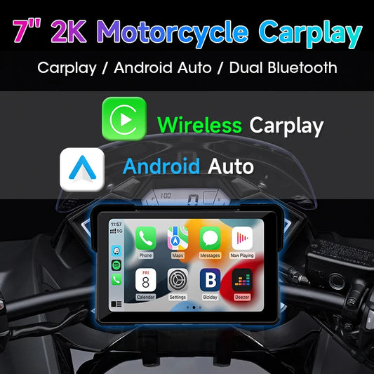 7 inch Motorcycle DVR Navigation CarPlay 2K Camera IP67 Waterproof Host Dual Bluetooth Wireless Android Auto For Moto screen