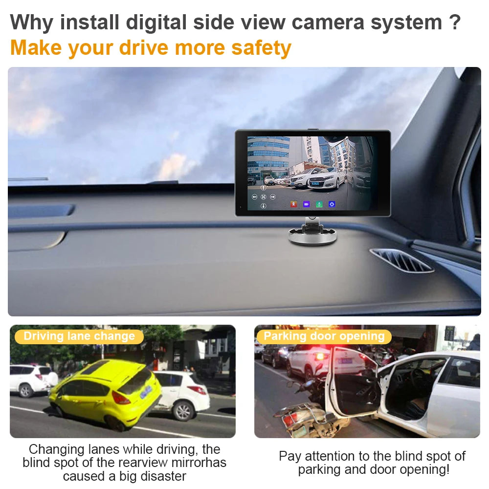 5 Inch Touch Screen Digital Side View Monitor,AHD 1080P Camera,with AI Function(2monitors+2cameras)and Blind Spot Warning System