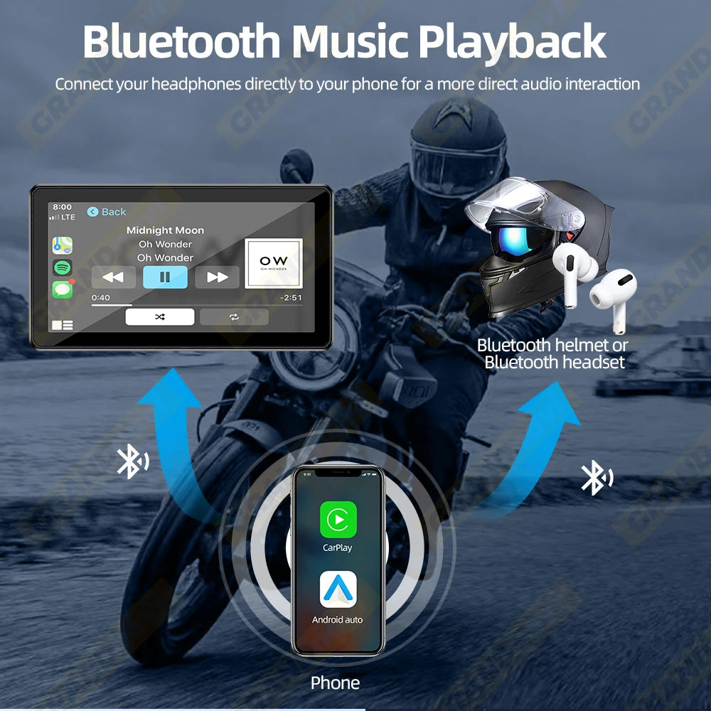 6inch Wireless CarPlay Moto Portable Digital Motorcycle Dashboard IP67 GPS Navigation Display Screen Android Auto Monitor