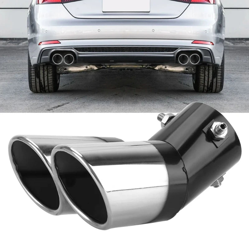 Decoração do carro tubo traseiro cromado estilo carro universal escape silenciador tubo cauda aço inoxidável curvo saída dupla