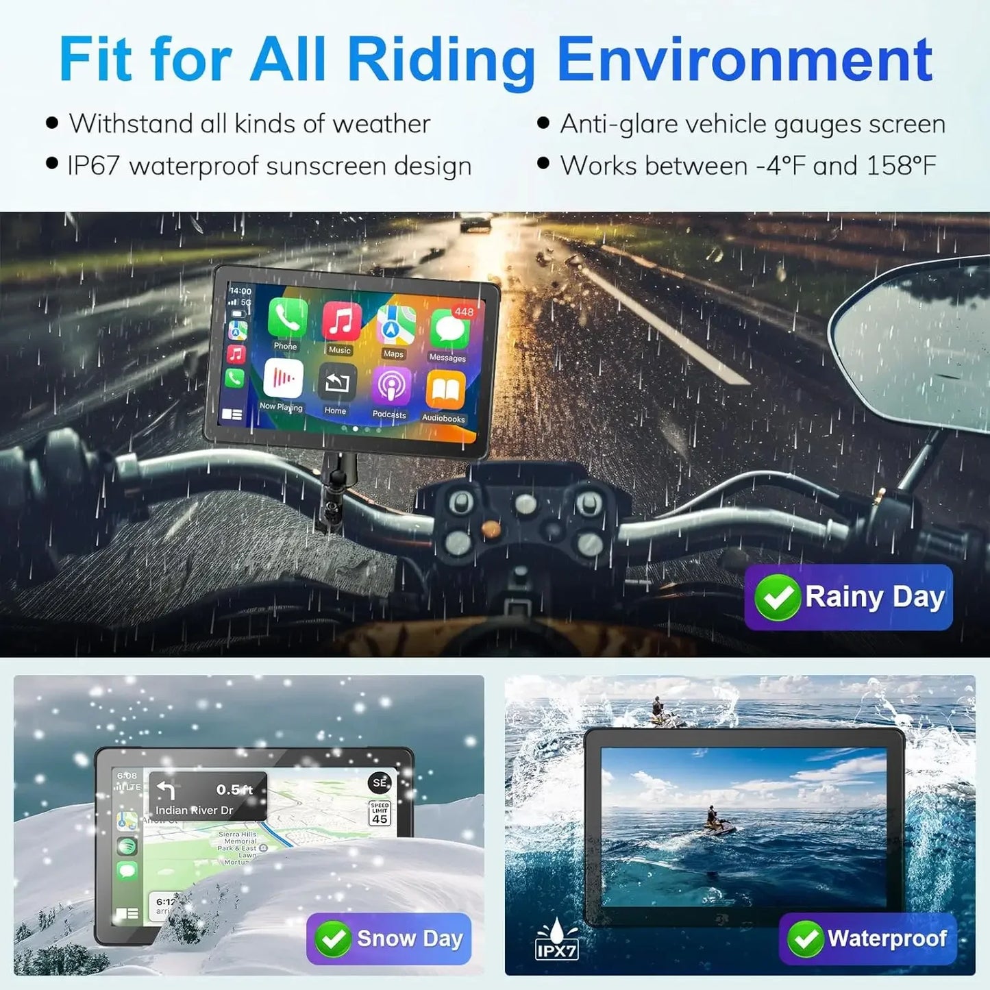 5/7 inch Carplay Motorcycle DVR Navigation GPS Wireless CarPlay Android Auto Airplay Display Screen Portable IPX7 Moto Monitor