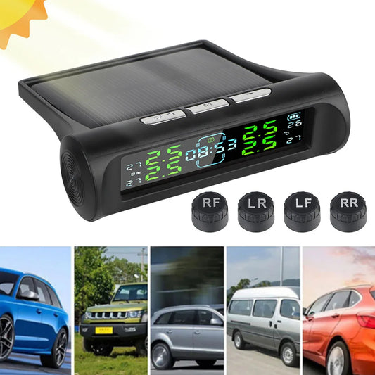 Auto Security Alarm Systems Digital LCD Display USB / Solar TPMS Car Tire Pressure Monitoring System With Digital Clock