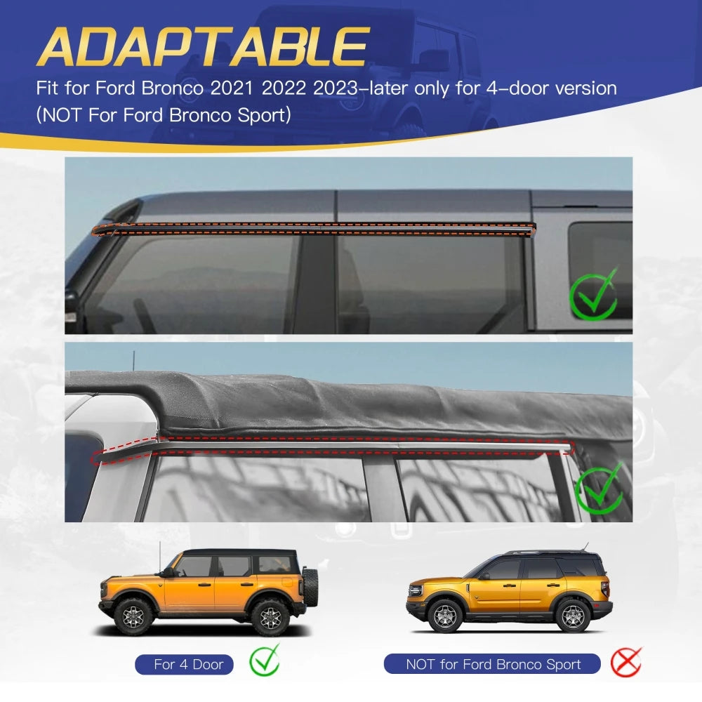 For Ford Bronco 2021-2024 4-Door Side Window Visors Guard Roof Rain Guiding Gutter Protect from Sun Raindrops and Noisy Wind