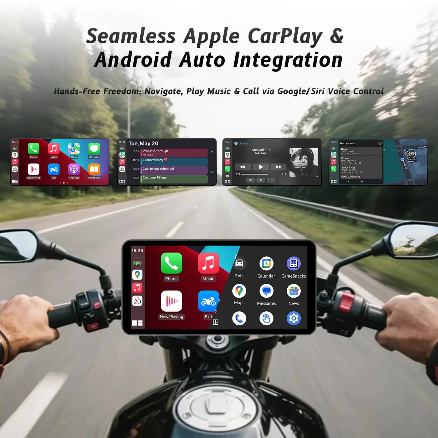 6-Inch Motorcycle Smart Display – Wireless CarPlay & Android Auto | Bluetooth Voice Control | IP67 Waterproof | HD Touchscreen |