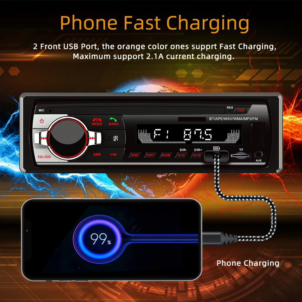 REAKOSOUND Autoradio 1 Din Bluetooth Radio Car AUX-IN MP3 Player FM USB Auto Stereo Audio Stereo Digital Audio FM Music Stereo