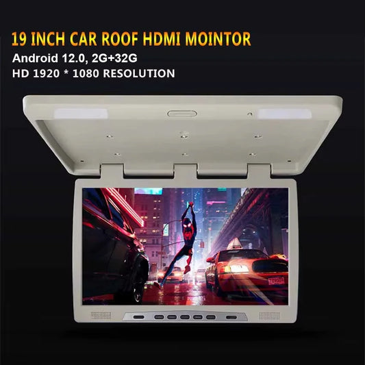 19 Inch Pantalla Coche Android Auto Car Roof HD Monitor Ceiling TV Multimedia Video Player With Bluetooth WiFi USB FM 2+32GB