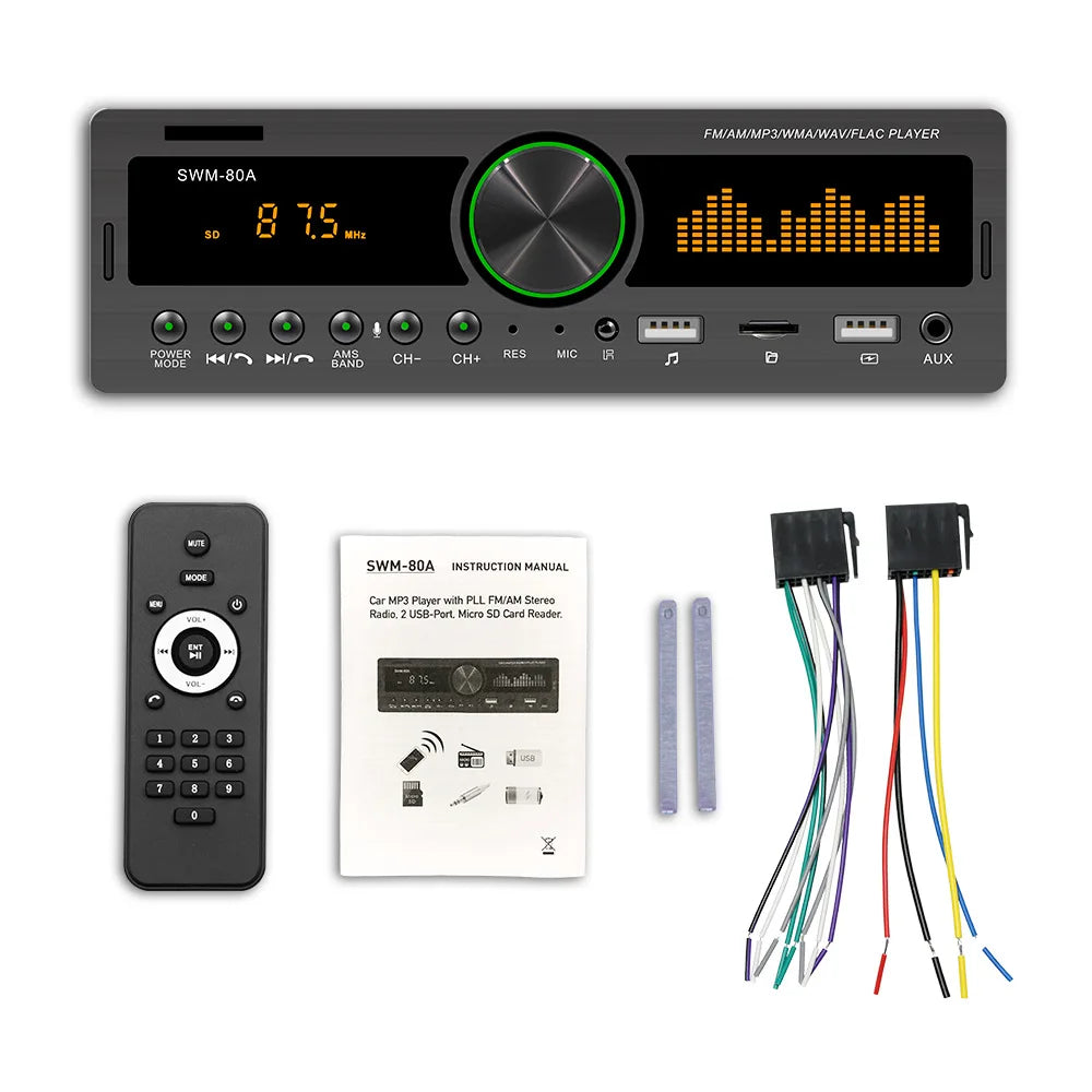 Car Radio Audio Stereo 1 Din Handsfree MP3 player AUX Input USB Bluetooth/FM/AM Audio Player Radio Station Multimedia Car Audio