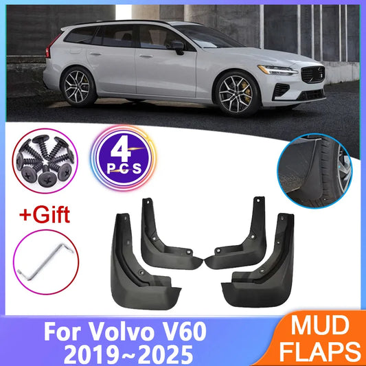 4PCS Car Mudguards For Volvo V60 2019~2025 2020 2021 2022 2023 2024 Wheel Mud Flaps Splash Guards Front Rear Fenders Accessories