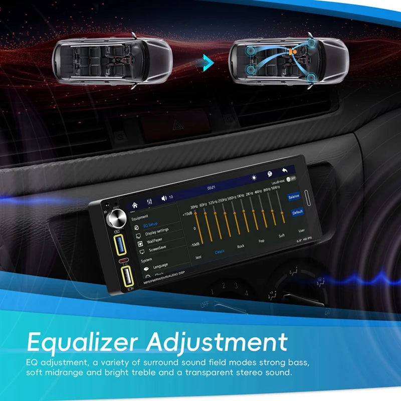 Single Din Car Stereo With Carplay Android Auto, 6.9 Inch IPS Touch Screen Car Radio Bluetooth FM AM USB SWC