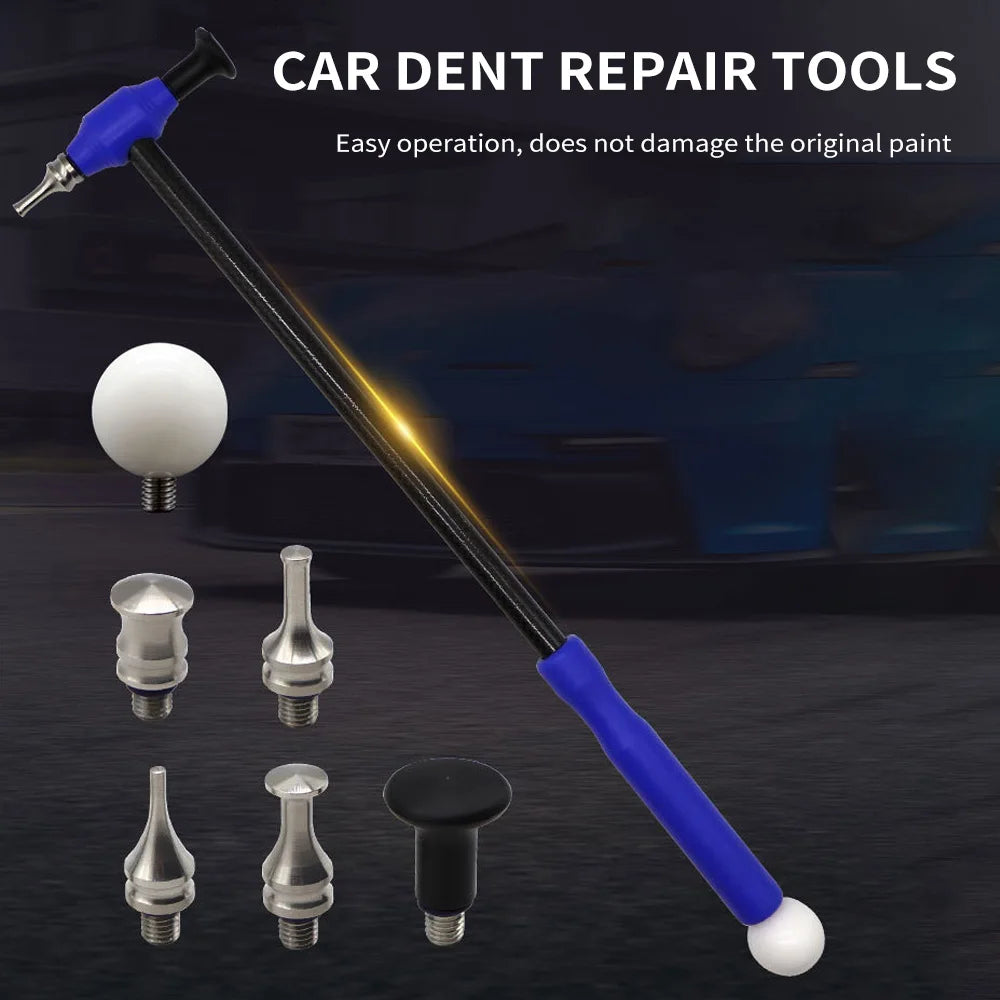 Car Dent Repair Tool Kit 7 PCS Paintless Removal Tools Carbon Fiber Hammer with 6 Replacement Heads for DIY Dent Repair on Cars