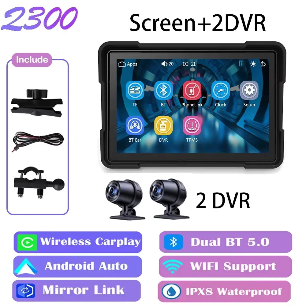 Wireless CarPlay Moto 5 inch Portable Digital Motorcycle Dashboard GPS Navigation Display Screen Android Auto Monitor