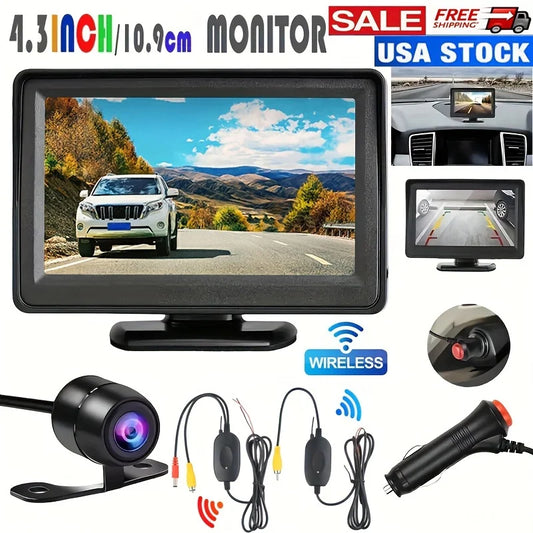 Wireless 4.3Inch Car Rear View Monitor LCD Video Parking Display for Vehicle Truck Van RV Reversing Backup Camera