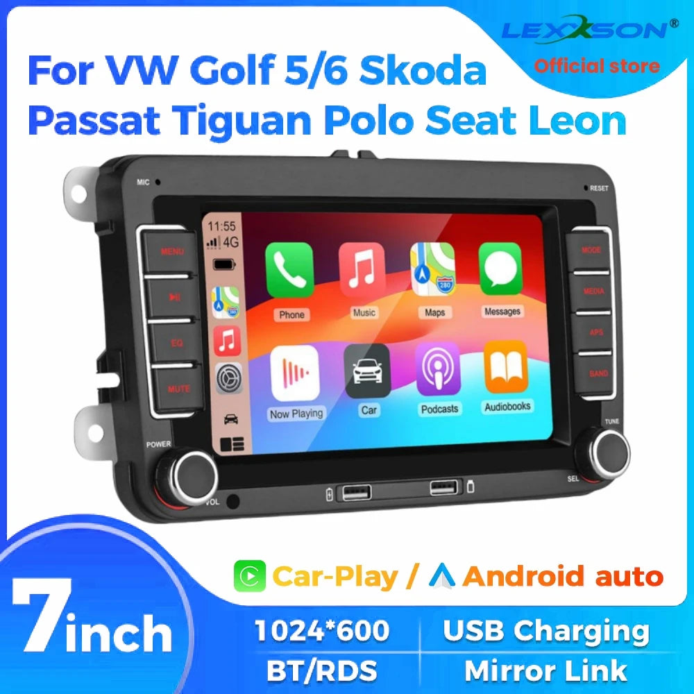 7" 2 Din HD Car Media Video RDS Airplay Car Radio Wireless CarPlay Android Auto Stereo Audio For VW/Seat/Skoda/Passat/Golf/Polo