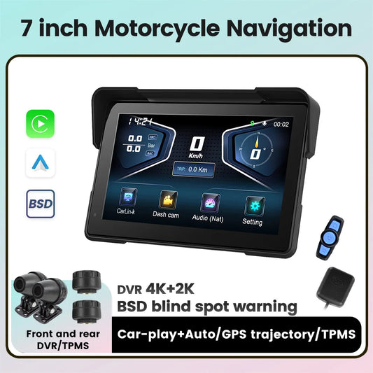 Portable 7inch Wireless CarPlay Motorcycle Navigation Screen Android Auto Display Moto Monitor Option DVR TPMS Wired Contorl GPS