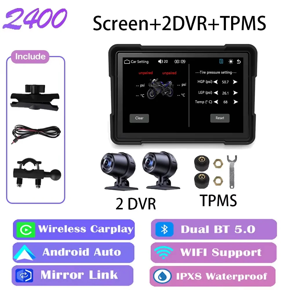 Wireless CarPlay Moto 5 inch Portable Digital Motorcycle Dashboard GPS Navigation Display Screen Android Auto Monitor