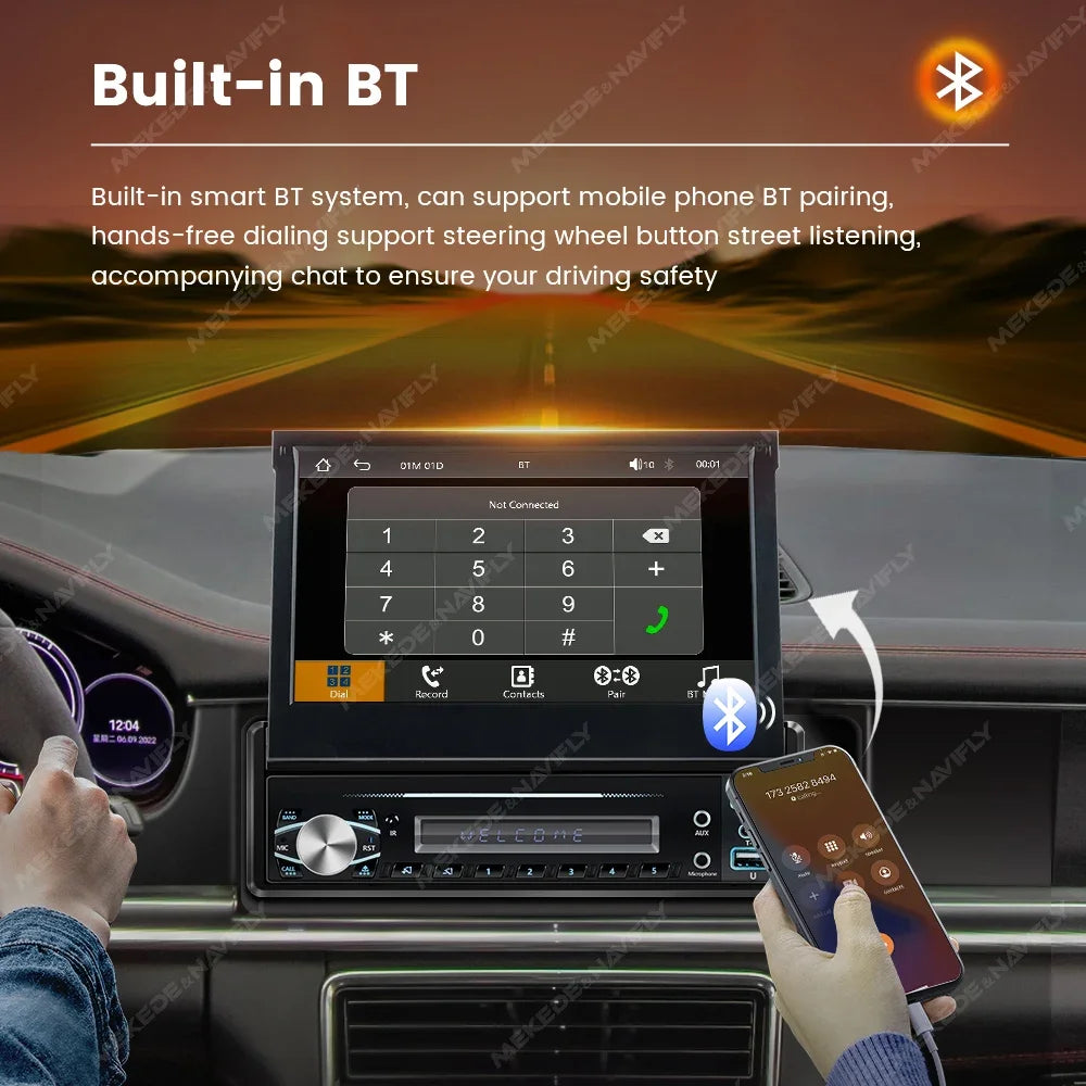7 Inch Automatic Retractable Touch Screen Wireless Carplay Android Auto Universal 1 Din Car MP5 Player FM Radio BT Mirror Lin-k