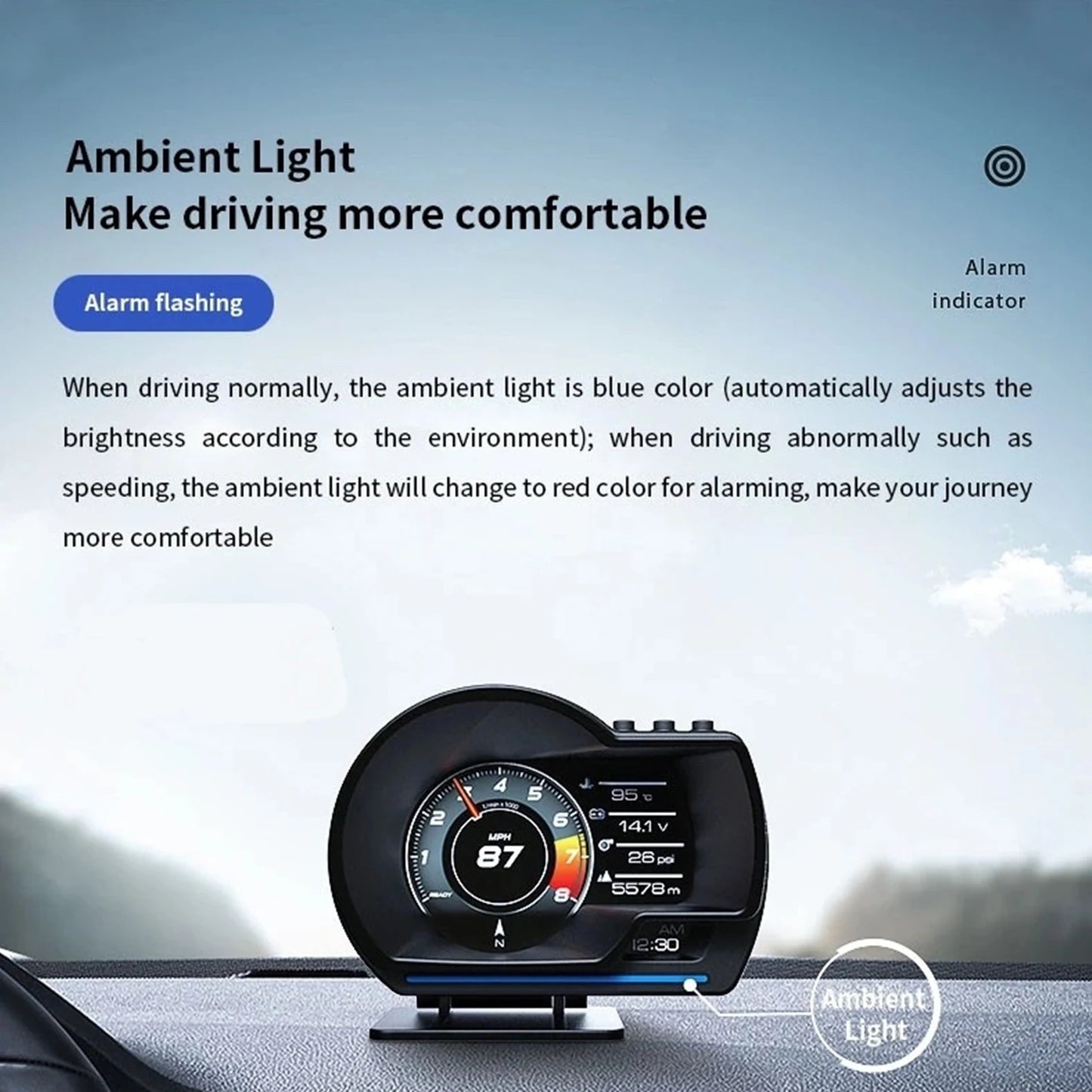 Digital Head‑Up Displayer Speed Warning Head Up Display OBD2+GPS Smart Gauge Car HUD Speedometer Turbo RPM Alarm for Car Truck