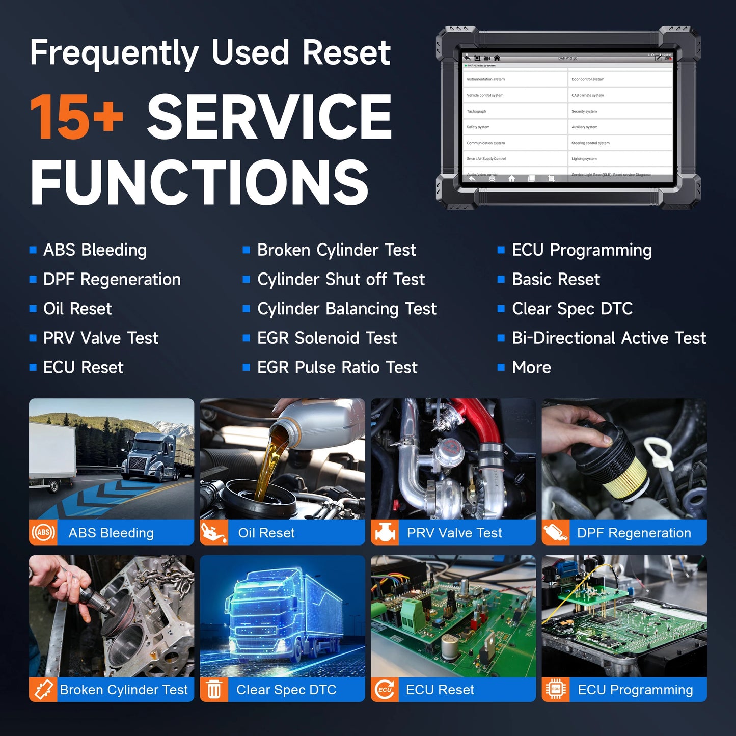 ANCEL X7 HD Heavy Duty Truck Full System Diagnostic Tool OBD2 Scanner Laptop for Truck Lorry Oil DPF Regen ECU Reset Battery