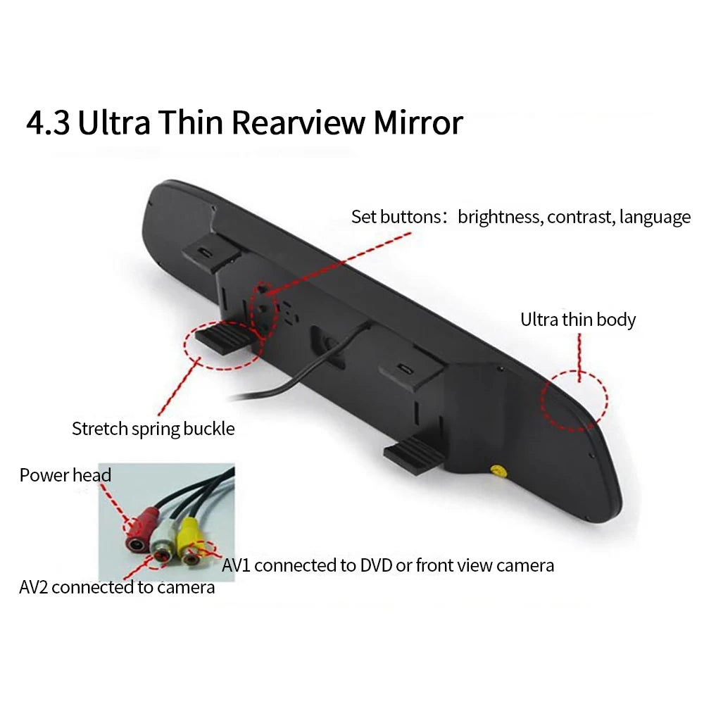 Car Monitor Rearview Mirror 4.3 inch Auto Parking System for LED Night Vision Backup Reverse Camera CCD Car Rear View Camera