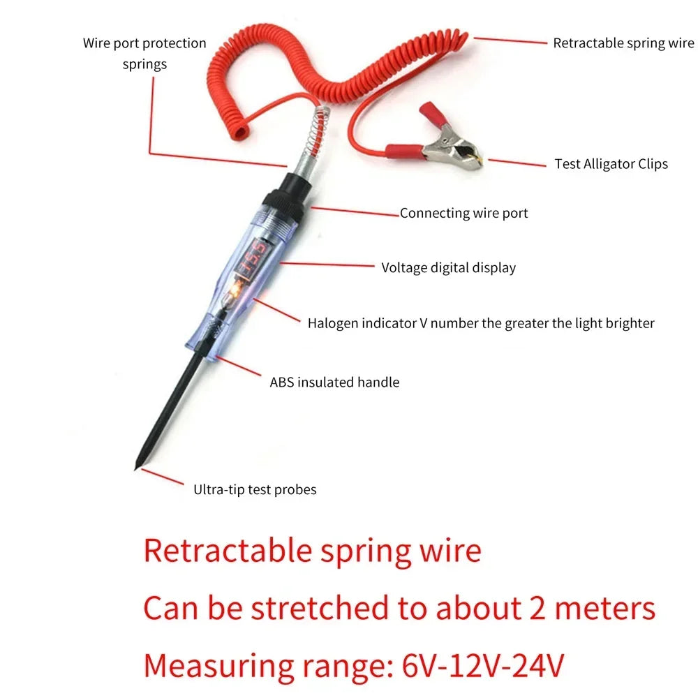 Digital Display Test Pen Versatile Car Circuit Tester for 6V 12V 24V DC Systems Safe Reliable Automotive Diagnostics with LED
