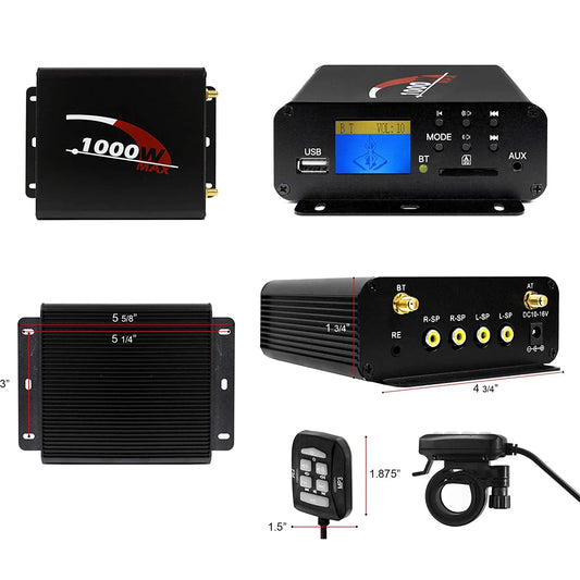 1000W 4CH Multmedia Power Amplifier with Bluetooth, FM Radio, USB, AUX, SD Card, Compact Audio Player for Cars, Motorcycles etc.