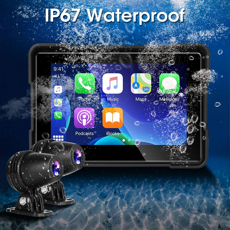 5 inch Motorcycle DVR Navigation GPS Wireless CarPlay Android Auto Dash Cam Display Screen Portable DVR TPMS Moto Monitor IPX7