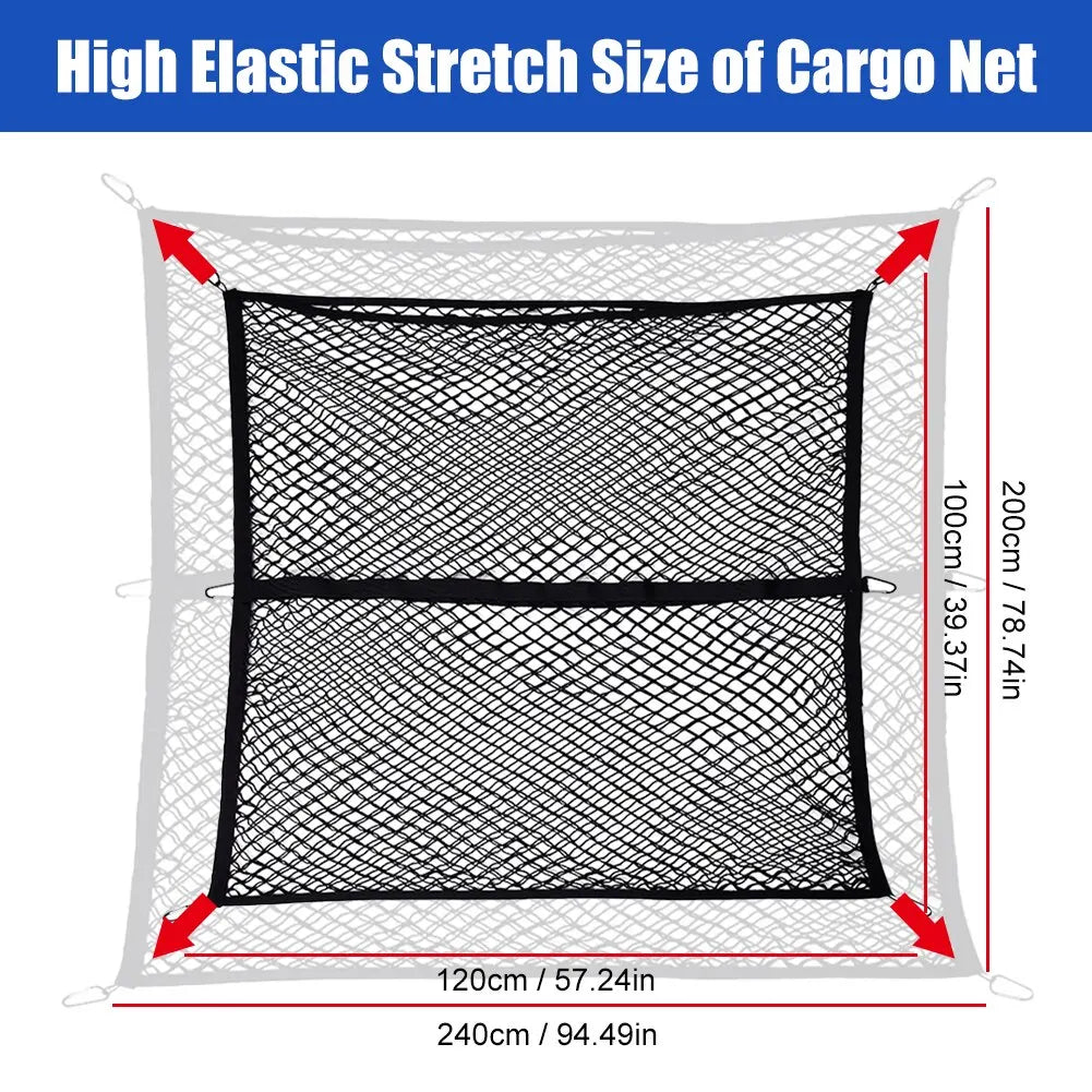 High Elastic Cargo Net for Pickup Truck Bed 4'x4' Stretch to 7'x7' Double Layer Bungee Net Mesh for Ford F150 SVT Raptor Tundra