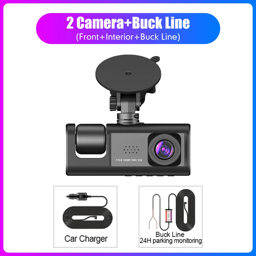 Cam Car DVR HD 1080P Dash Camera 3 Lens 2.0 inch IPS Video Recorder Cycle Dashcam Mirror Driving Recorder Night Vision